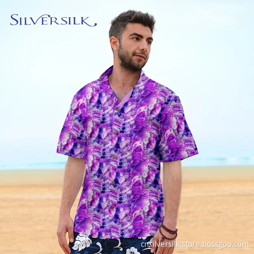 Polyester OEM Hip Hop gedruckt Rosa Herrenhemden